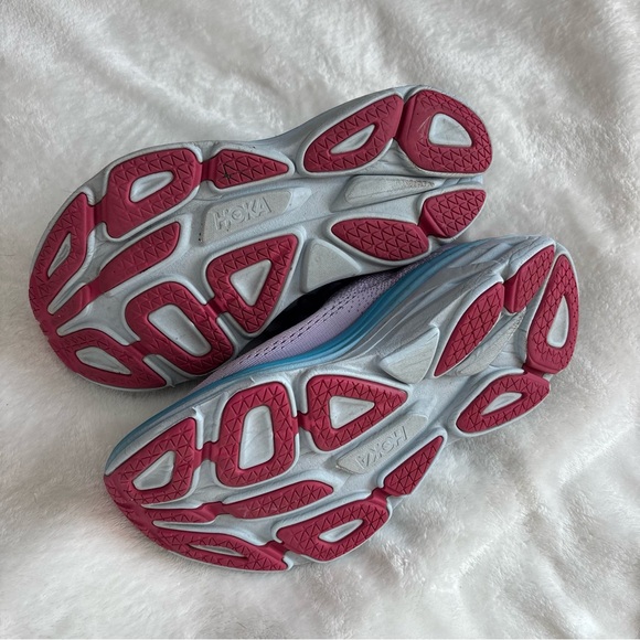 Hoka Bondi 8 Lavender and Sky Blue Athletic Shoes - Picture 5 of 6